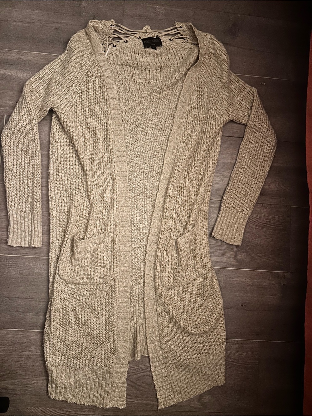 Absolutely Women's Long Open-Front Knit Cardigan in Beige Taupe